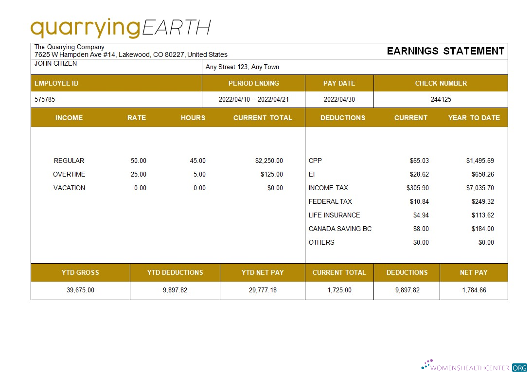 Download quarrying company fully editable paystub template in Word and PDF formats Photoshop template